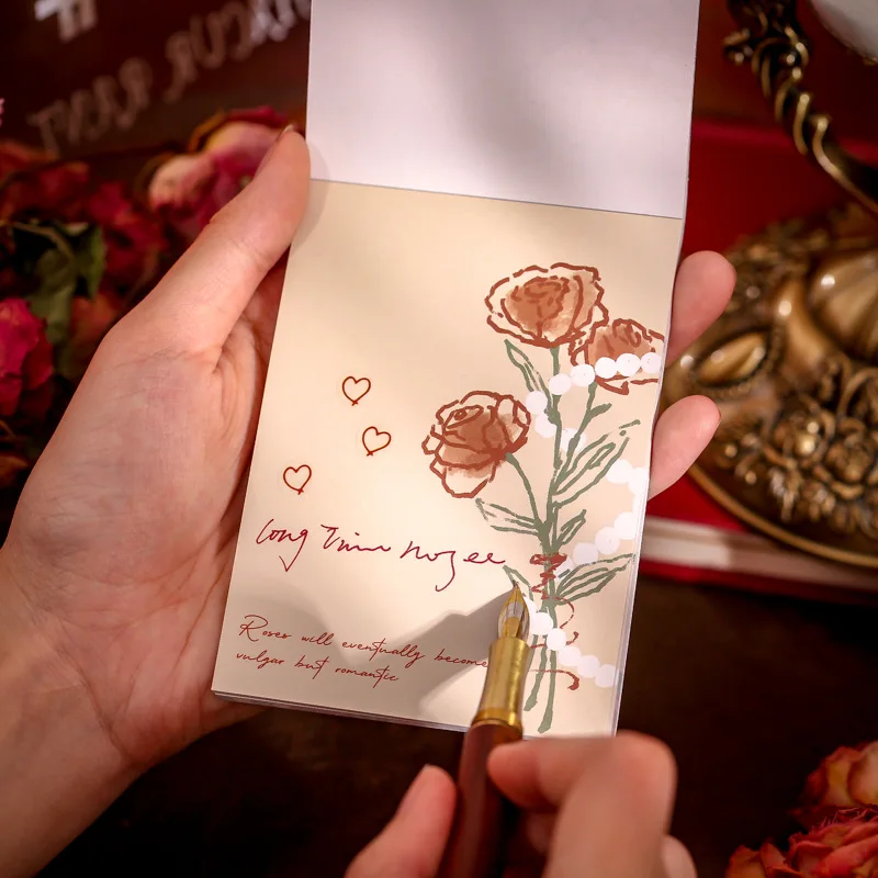 60PCS Rose Universe Memo Pad Fresh Romantic Art Message Notes Decorative Lable Retro basics simple INS Message Material Paper