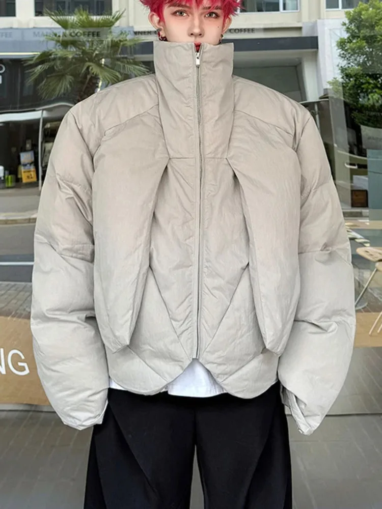 Niche Design Men's Padded Coats Solid Color Fake Two Pieces Patchwork Solid Thickened All-match Male Cotton Jackets VFT5