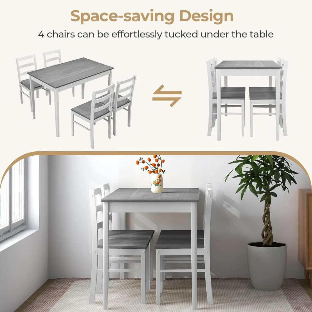 Dining table for 4 persons, breakfast corner, kitchen table, 4 dining chairs, compact space saving small dining chairs