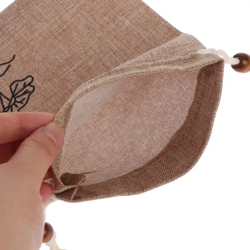 2Pcs Burlap Drawstring Bag Jute Cotton Linen Lotus Pattern Wedding Pouch Christmas Packaging Crystal Stone Storage Gift Bags