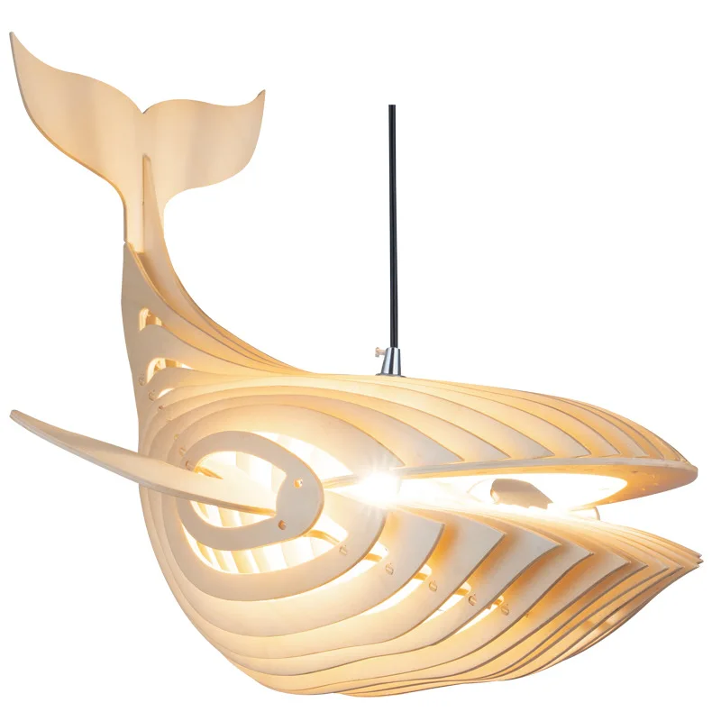 Classic Wooden Whales Chandelier Hanging Lamp Wooden Chandelier Pendant Light for Restaurant Decoration