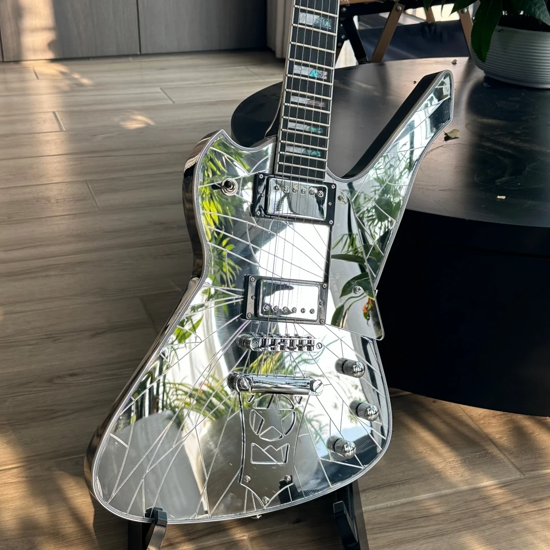 Mirror Cracked Pattern Offset Solid Body Electric Guitar, Ebony Fingerboard, Dual Humbuckers