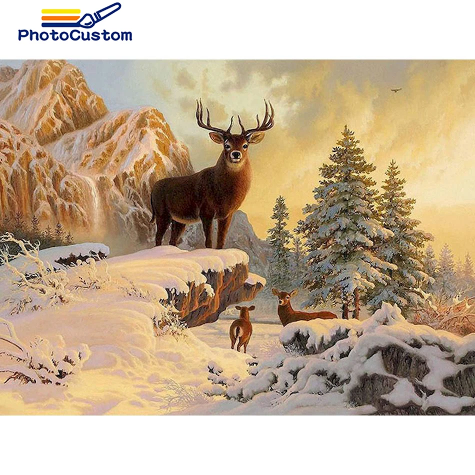 

PhotoCustom 5D Diy Diamond Painting Full Round Drill Landscape Animal Cross Stitch Diamond Embroidery Mosaic Diamond Home Decor