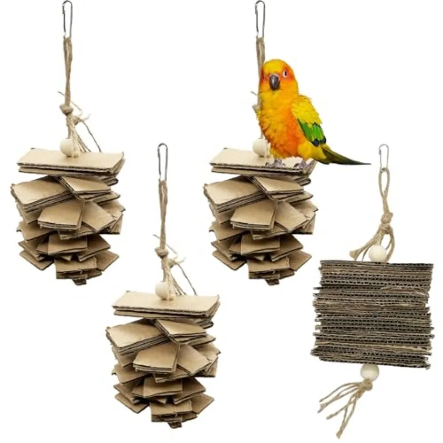 

4 Pack Small Parrot Chew Toys tural Cardboard Paper Hanging Bird Shredding Toy for Budgies Conures Cockatiel Parakeet Lovebirds