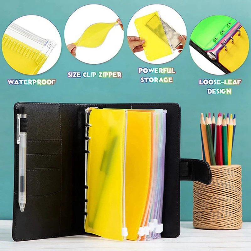 A6 Zipper Bag Loose-Leaf Book Macaron Notebook PU Leather Creative Bookkeeping Cash Budget Book