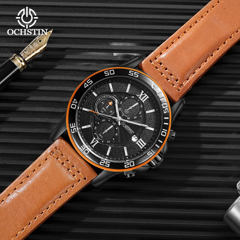 Orologio da polso da uomo multifunzionale serie Pilot orologio da uomo di Design con calendario da lavoro in pelle impermeabile Casual di moda