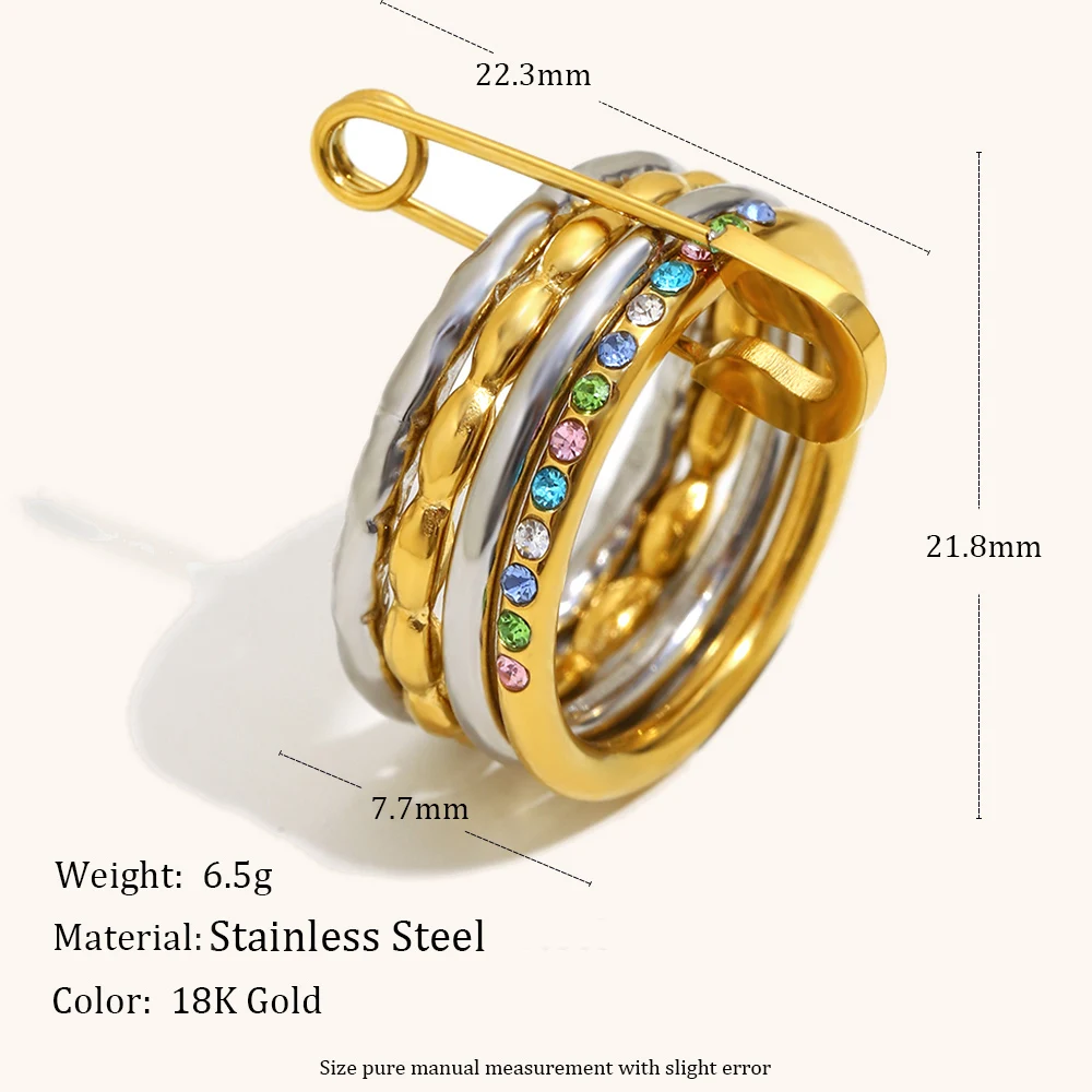 Women's Trendy Pin Shaped Loop Buckle Zircon Ring