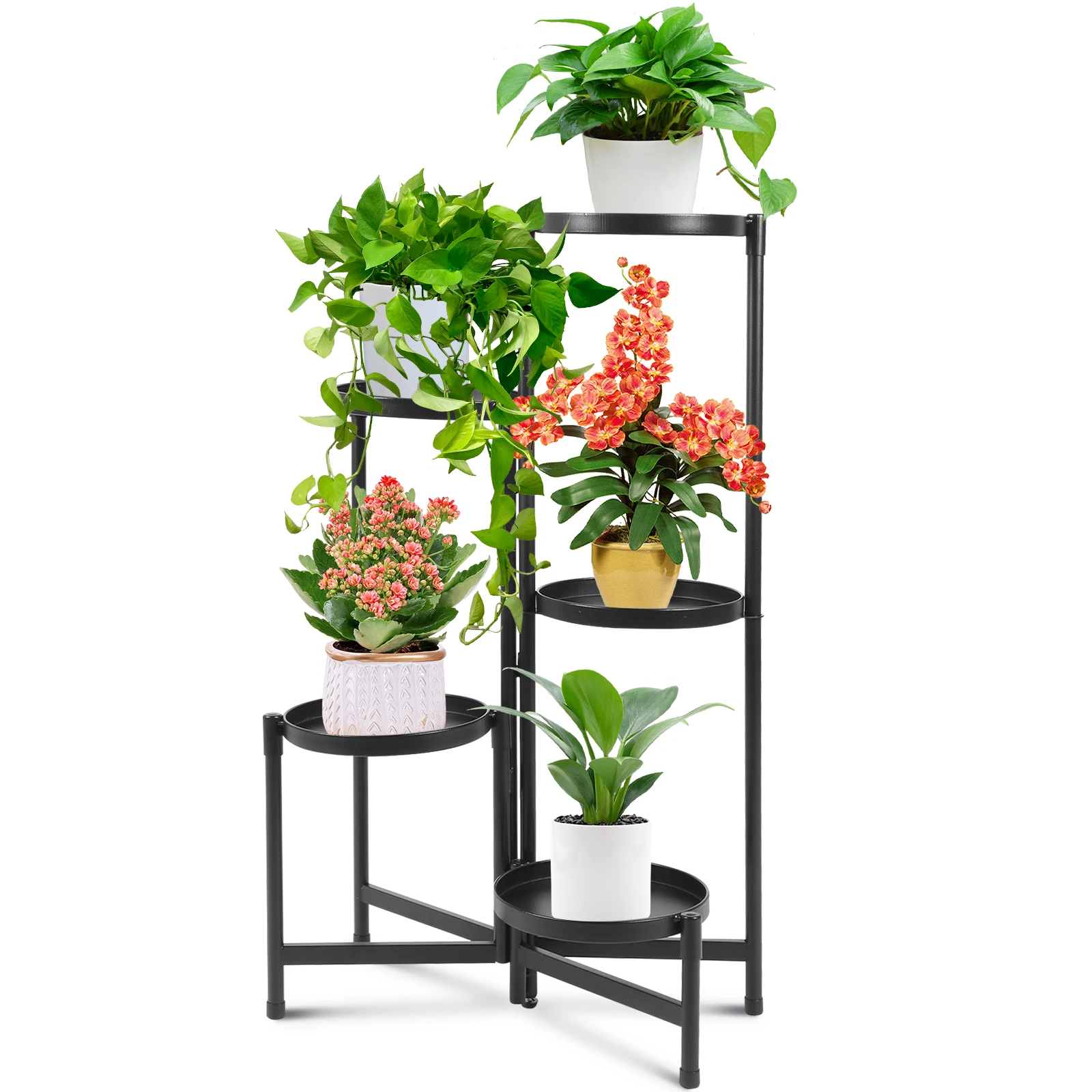 

5-ярусная большая напольная складная подставка для растений, высокая многоярусная стойка для цветов, многослойный держатель для цветочных горшков для дома и улицы