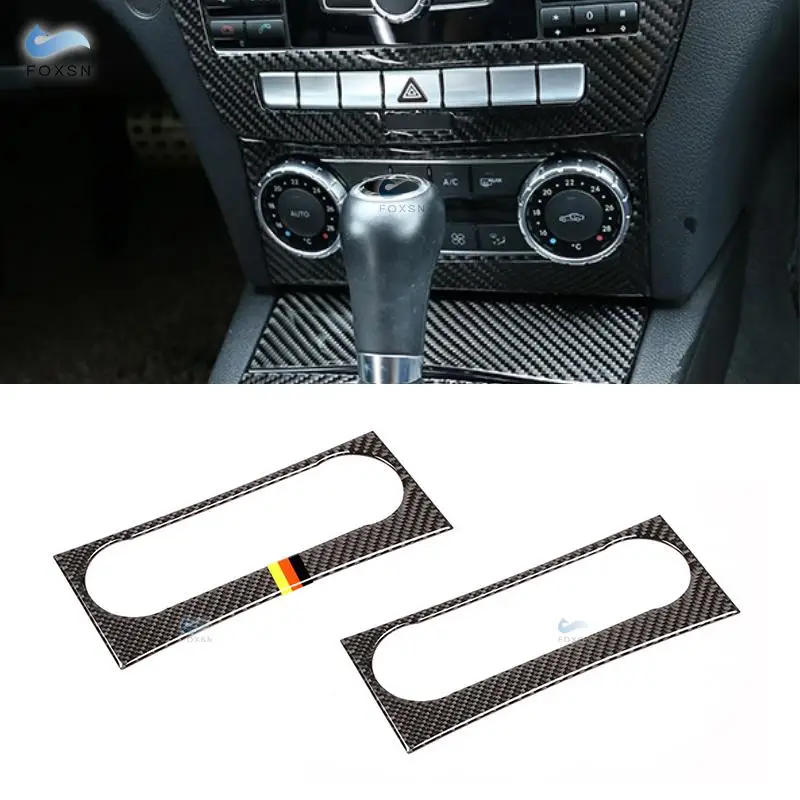 For Mercedes Benz C Class W204 2010 2011 2012 2013 Carbon Fiber Car Air Condition Panel Audio Control Frame Cover Sticker Trim