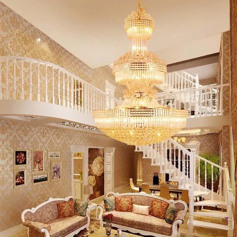 Duplex Building Crystal Chandelier Gold Living Room Lamp Villa Hall Middle Floor Engineering Light Fixture