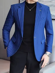 Chaqueta de traje de un solo pecho para hombre, traje Delgado a rayas, Blazer Formal profesional informal de negocios, abrigo de traje delgado de banquete, Primavera, nuevo