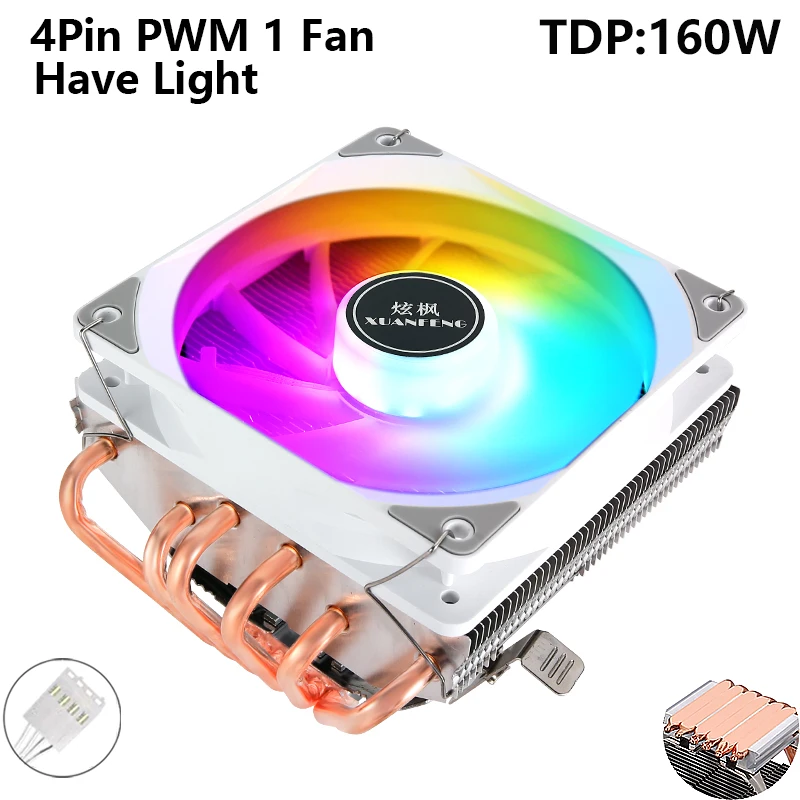 XUANFENG 6 Heatpipe Luchtgekoelde 120 mm ventilator 4pin / PWM Mute PC Horizontale CPU-koeler installeren LGA1700 1200 115x2011 AM4 AM5 i3 i5 i7