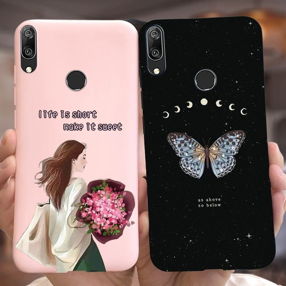 For Huawei Y7 2019 Case DUB-LX1 Luxury Candy Painted Cover Soft Silicone Phone Case For Huawei Y7 Prime Pro 2019 Back Cover Bags