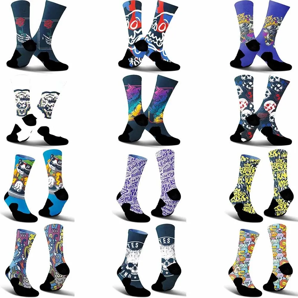 Rock skeleton patterned sports cycling socks for playing guitar, fashionable trend, unisex, sweat absorbing, breathable, durable