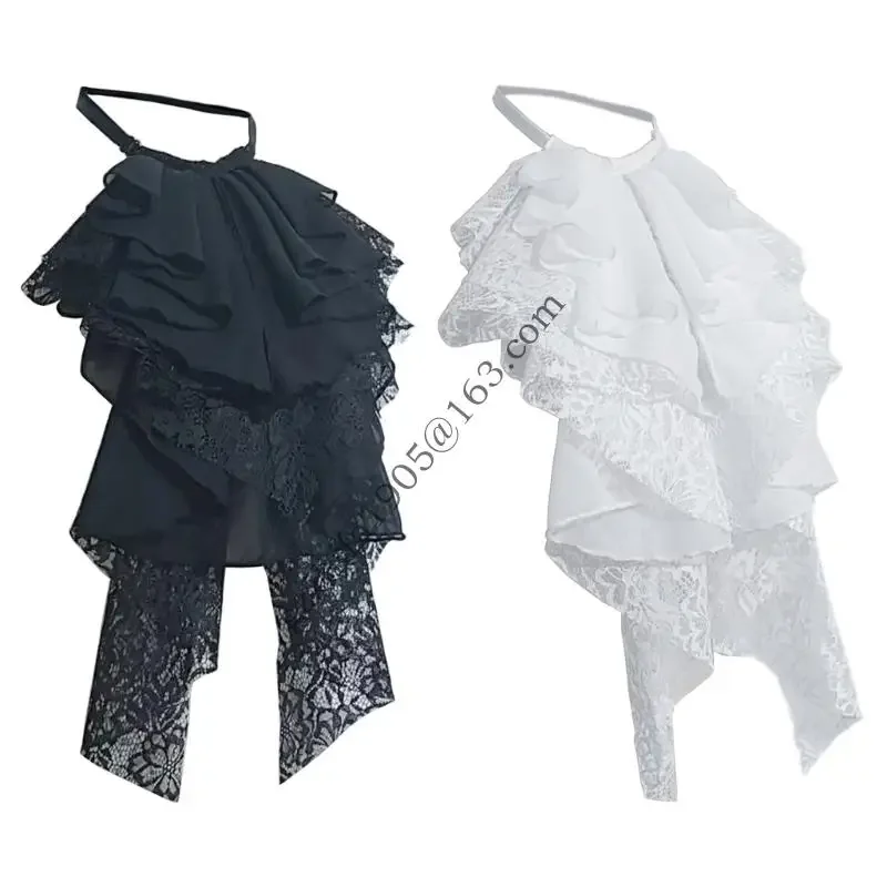 

Renaissances Ornate Layered Ruffle Lace Faux Collar Shirt Front Jabot Necktie For Historical Cosplay Costume Enhancement