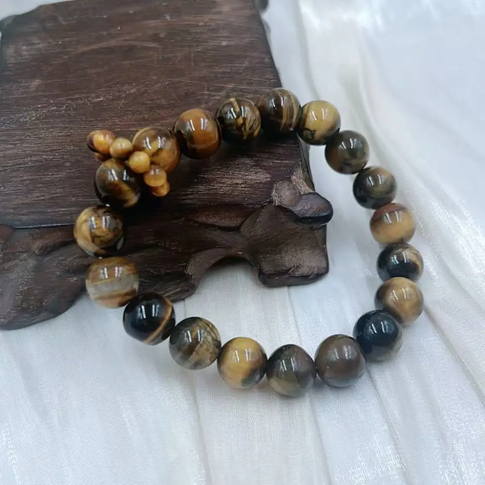 10mm New Style Ring in Ring Energy Yellow Tiger Eye Men Round Natural Gemstone Beads Jewelry Elastic Bracelet 7-8" - view 4