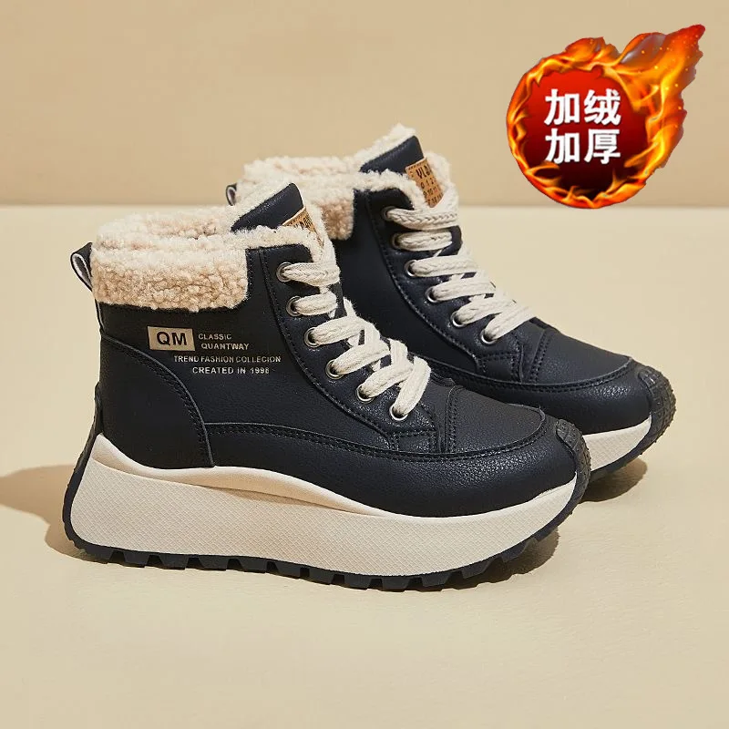 Fashion Womens Ankle Boots 2025 Winter New Platform Sole Heightened Fleece Warm High-Top Cotton Shoes Non-Slip Snow Boots women
