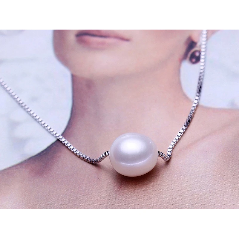 Wedding Real Black Natural Freshwater Pearl Necklace 925 Sterling Silver Pearl Pendant Necklace For Women