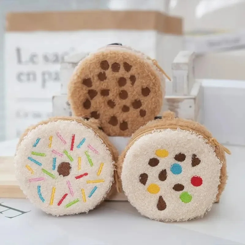 Sugar Bean Biscuit Donut Plüsch-Geldbörse, Schlüsseletui, kompakte und bezaubernde Aufbewahrungstasche für Kuchen, Kekse und Kopfhörer