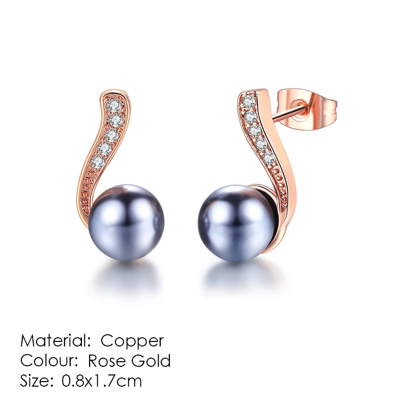 Double Fair Black Imitation Pearl Beads Stud Earrings Rose Gold Color CZ Stone Jewelry Crystal Jewelry For Women Brinco DFE711