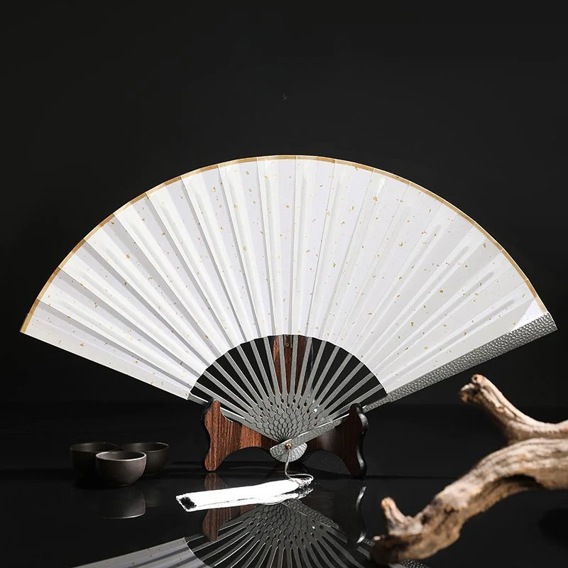 

9.5 Inch Metal Folding Fan Ancient Wind Meteorite Grain Fan Bone Handmade Chinese Wind Alloy Craft Hand Fan