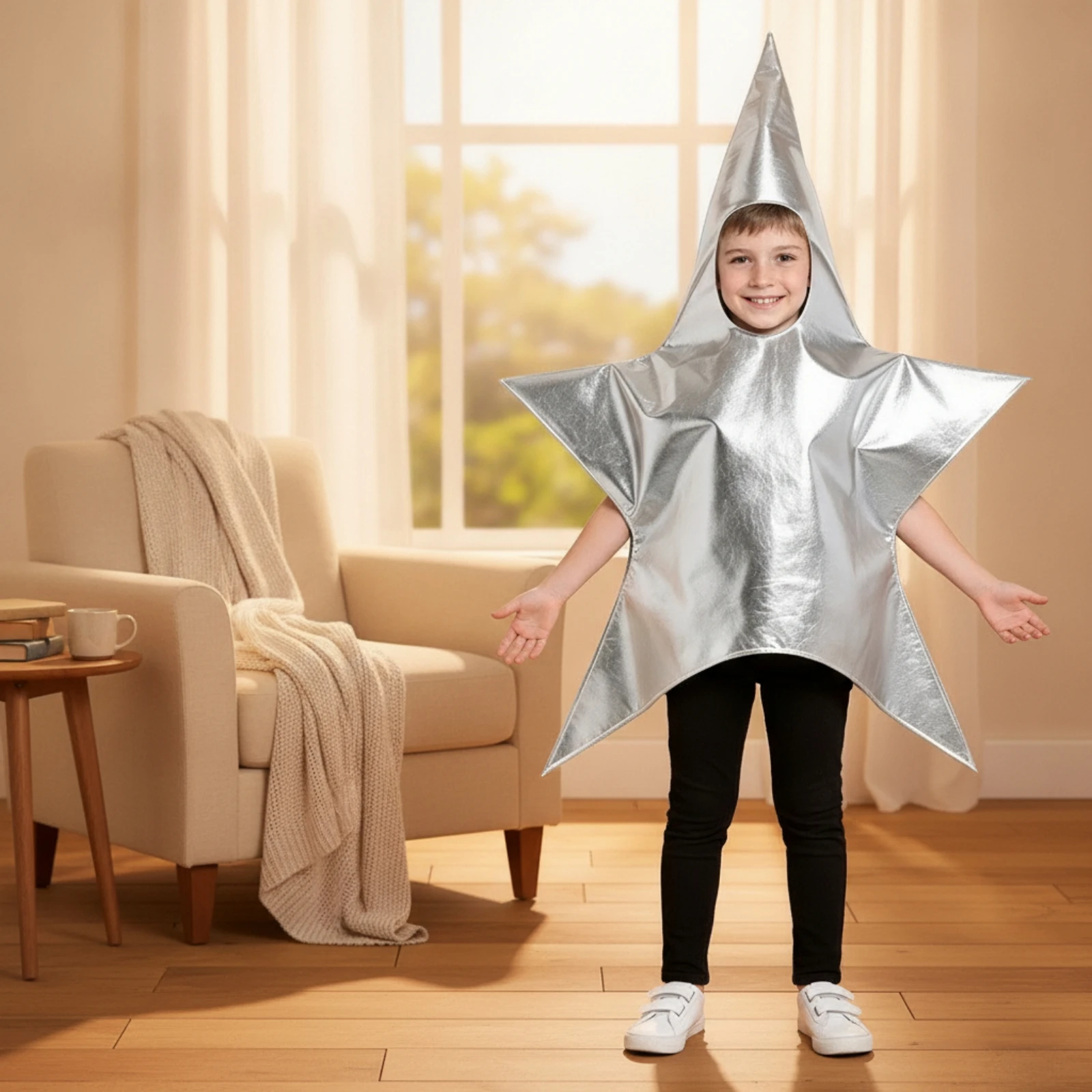 Star Costume Glittery Hooded Costume Star Outfit Gold Apparel All-Gender for Children, Halloween, School Plays