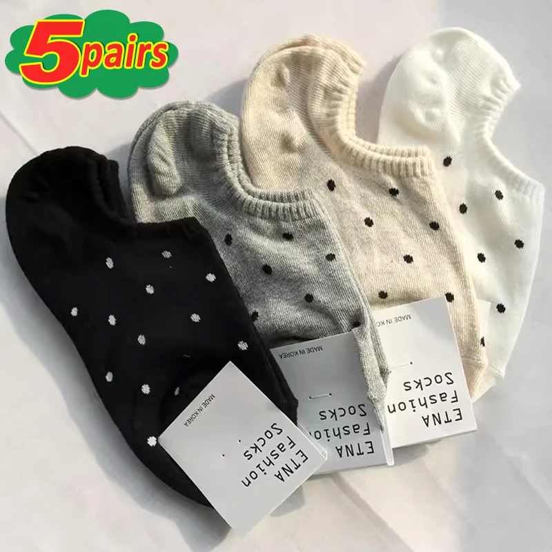 4pairs Polka Dot Pattern Invisible Boat Socks Summer New High Quality Cotton Soft Thin Sock Ladies Socks Women's Cute Socks