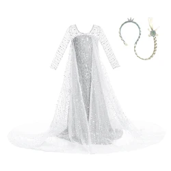 Kids Snow Queen Clothing Children Princess Ball Long Cloak Clothes Girls Birthday Halloween Luxury Gown Kids Cosplay Dresses
