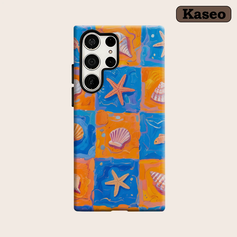 Kaseo Phone Case for Samsung Galaxy S26 S25 Ultra S24 S23 Ultra Plus Shockproof Double Layer Ocean Treasures Tile Mosaic Cover