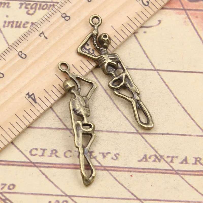 10pcs Charms Skeleton Man Halloween 42x8mm Tibetan Silver Color Pendants Antique Jewelry Making DIY Handmade Craft