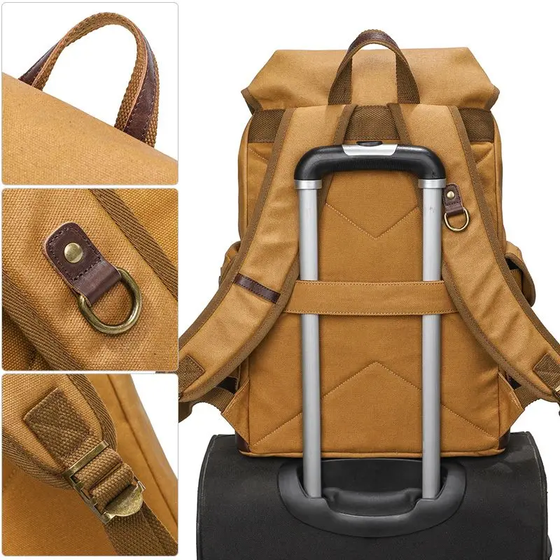 Casual Canvas Backpack Men's Backpack Vintage Top Layer Cowhide Outdoor Travel Waterproof Backpack