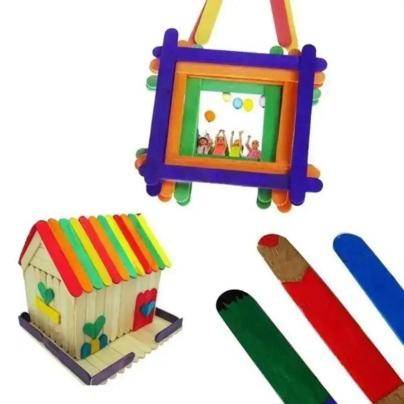 Bulk Colorful Wooden Ice Cream Sticks for Arts and Crafts Kids School Supplies DIY Handmade Projects