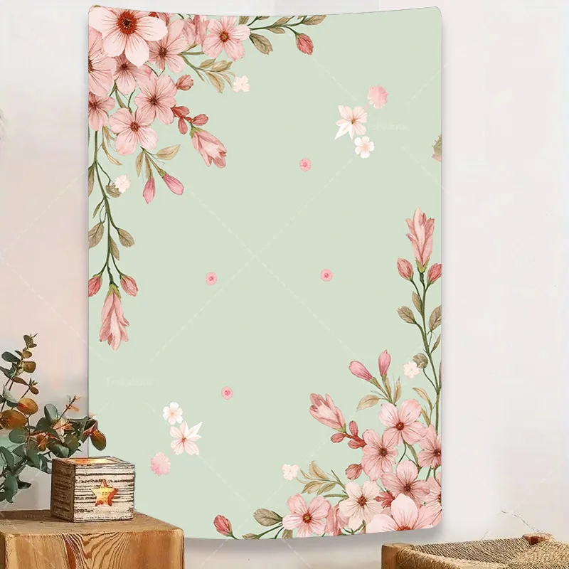 

1pc Wall Tapestry Chic Floral Border Tapestry - Pastel Pink Blossoms for Boho Room Decor