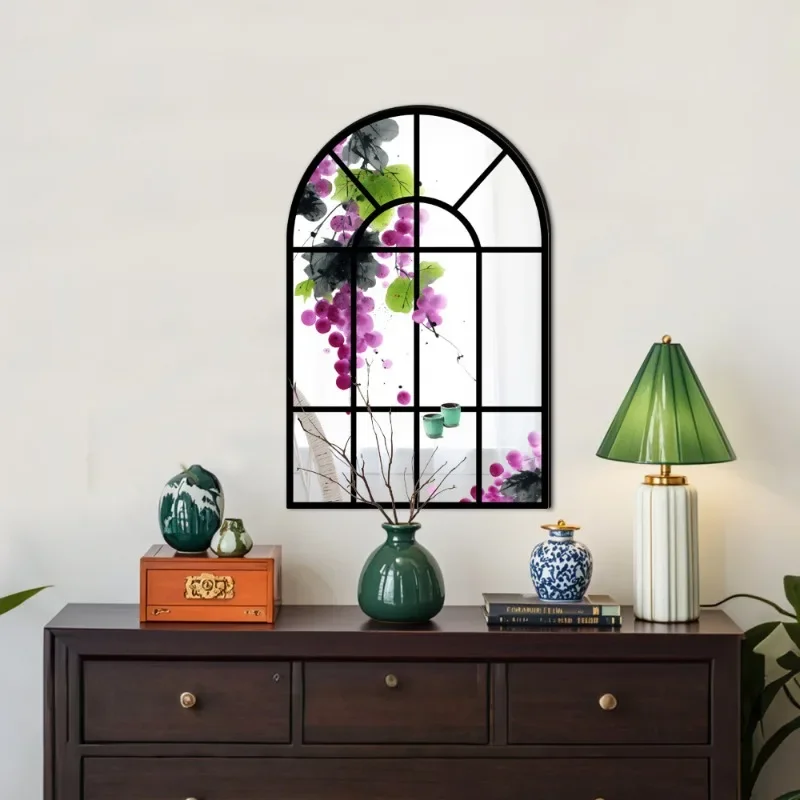 28x43cm Acrylic Arched Window Wall Mirror Wall Decorative Mirror Windowpane Arch Mirror for Bathroom Farmhouse Vanity Room Decor