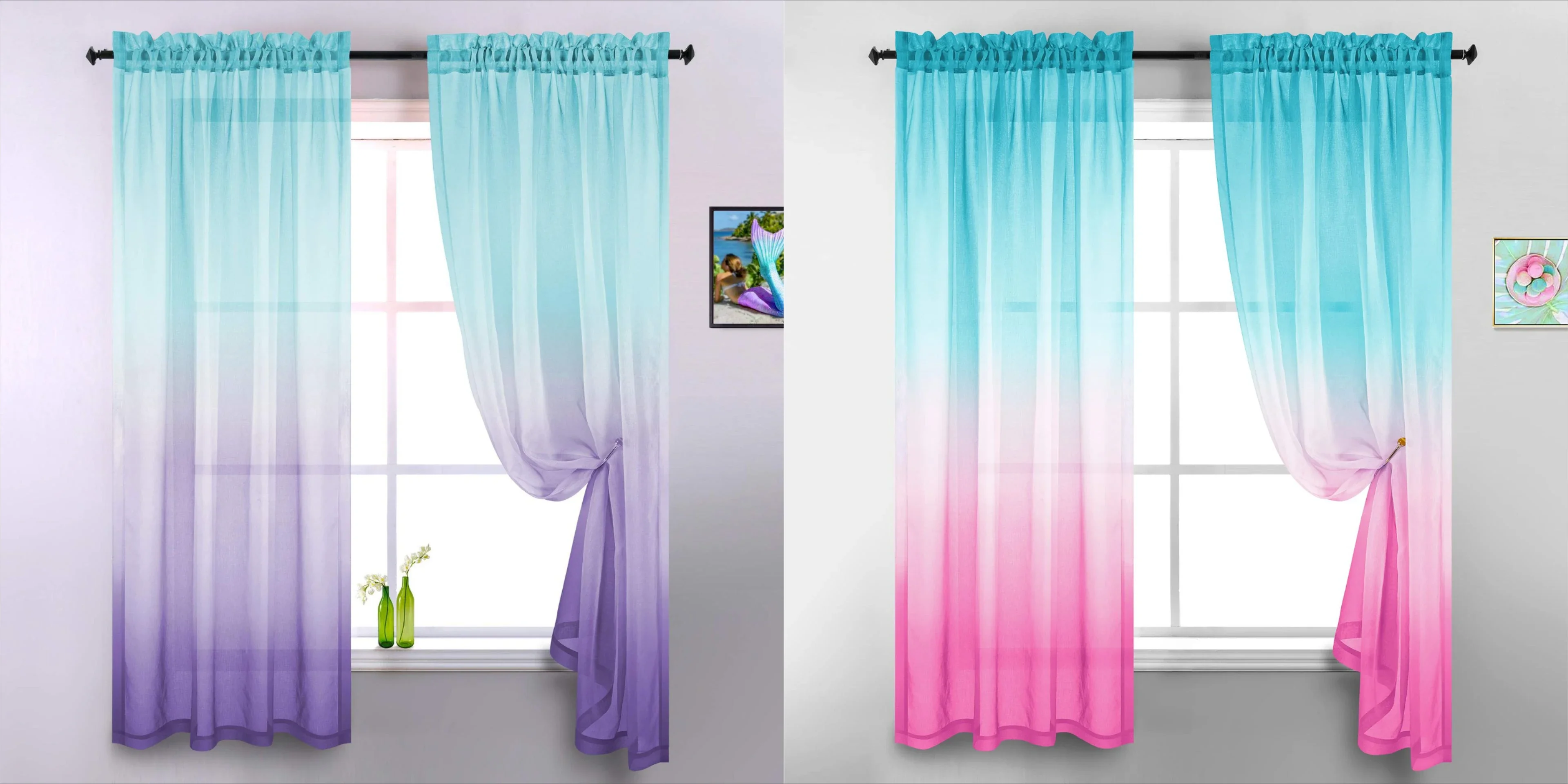 

Gradient Colorful Sheer Tulle Curtains Through The Rod for Living Room / Bedroom / Windows Decoration Room Divider 50% Shading