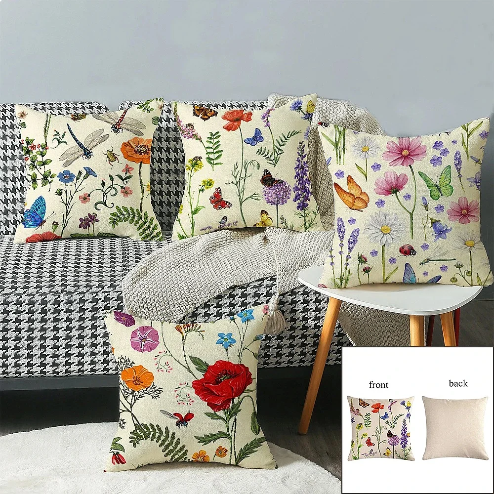 1pc Outdoor Patio Throw Pillow Covers Spring Summer Farmhouse Floral Garden Decor for Swing Bench Chair