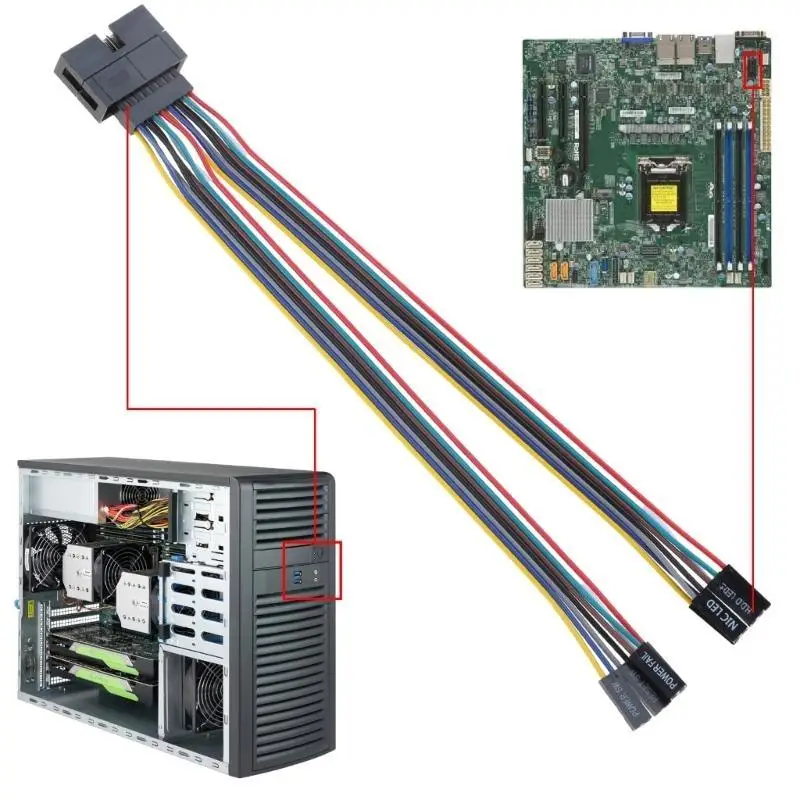 652F 16PIN to 2Pin Super Micro Chassis Front Panel Adapter Server Cable 1007 24AWG