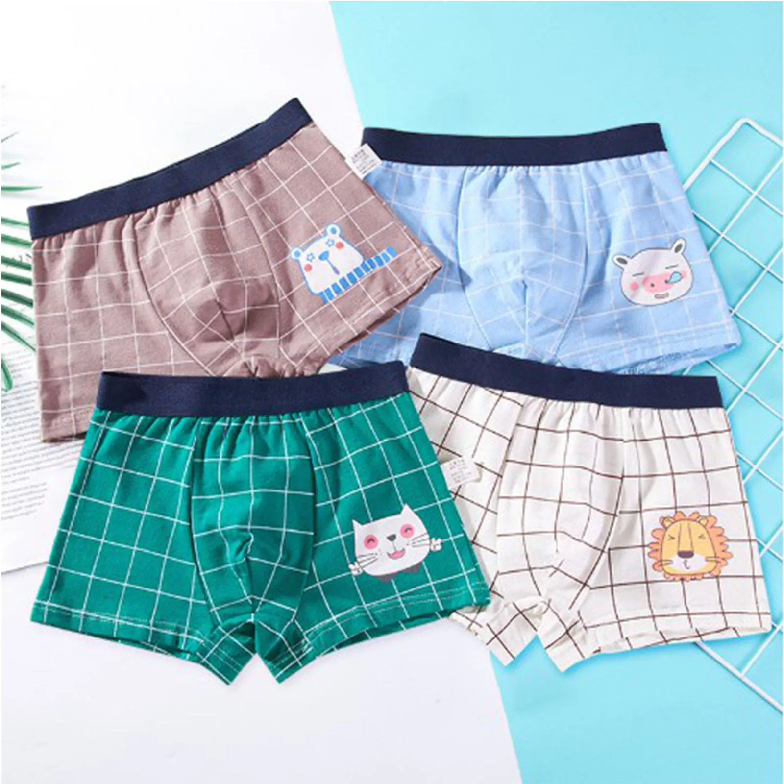 4pcs Baby Boys Boxers Cotton UnderPanties Cute Kid UnderWear Bear Car Cartoon Print Briefs Soft Shorts Student Boy Panties 2-16Y