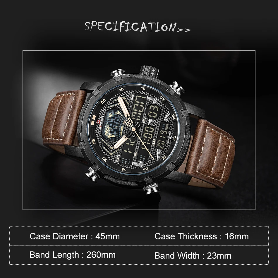 NAVIFORCE Watch for Men Luxury Digital Chronograph Analog Sport Watches Military Waterproof Wristwatch Man Genuine Leather Clock