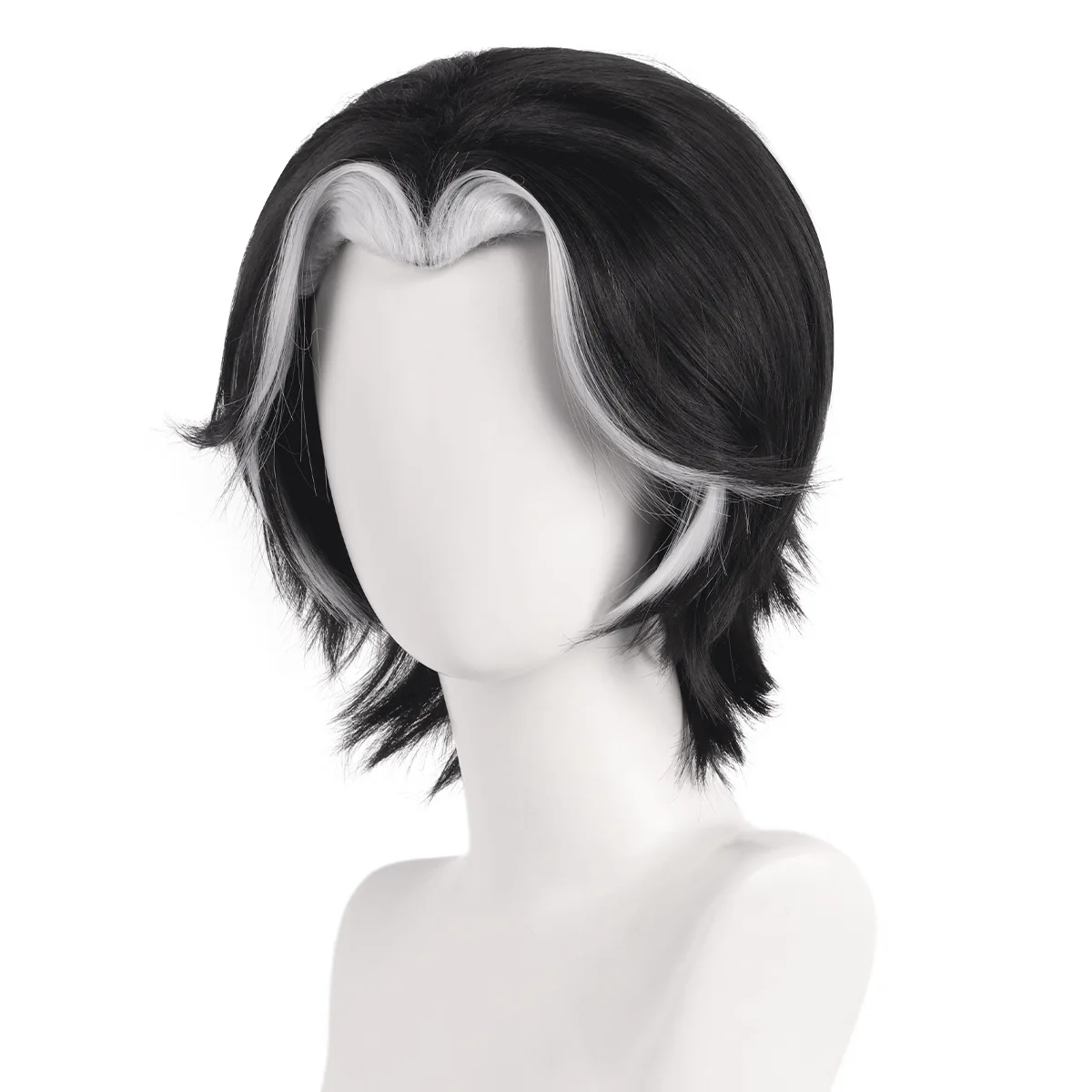 Synthetic Cosplay Wig Husk-Inspired Black Sharp Widow’s Peak White Highlight Flipped Anime Hair Carnival Party Costume - view 4