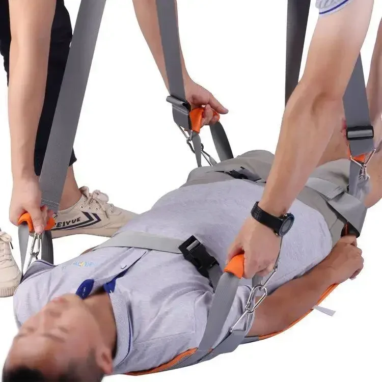 Camilla plegable Simple para personas mayores, correas traseras para sillas de escaleras, cinturón de transferencia de transporte para pacientes paralíticos, color naranja
