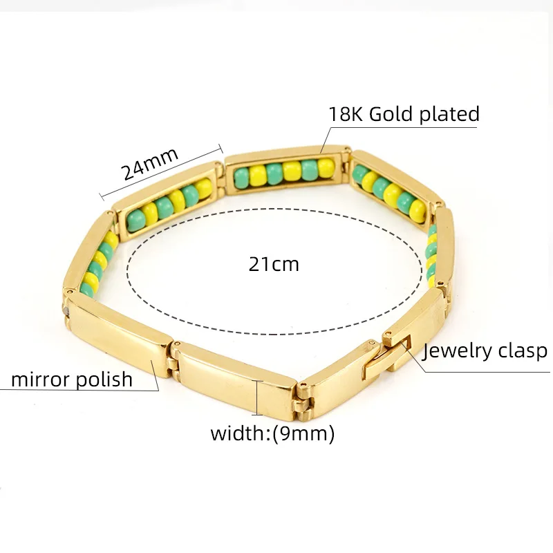 CARLIDANA 2022 New Arrival Stainless Steel Jewelry Green and Yellow Color Orula Bracelet Mix Beads Unisex Bangle For Women