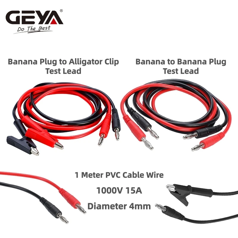 GEYA 2 Stück Multimeter-Messleitungen 4mm Bananenstecker auf Krokodilklemme oder Doppel-Bananenstecker 1m PVC-Kabel für DIY-Elektroniktests