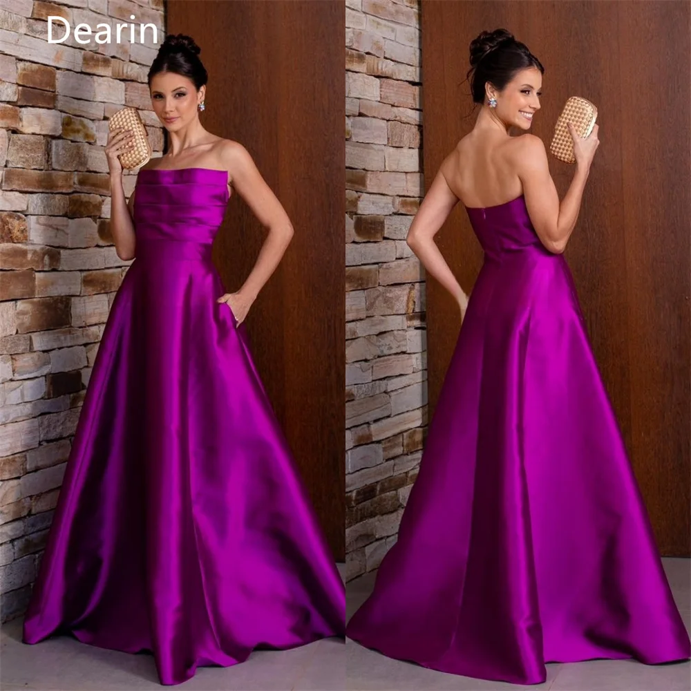 

Evening Gown Prom Saudi Arabia Dearin Strapless A-line Floor Length Skirts Fold Draped Hugging Bespoke Occasion Dresses Formal D