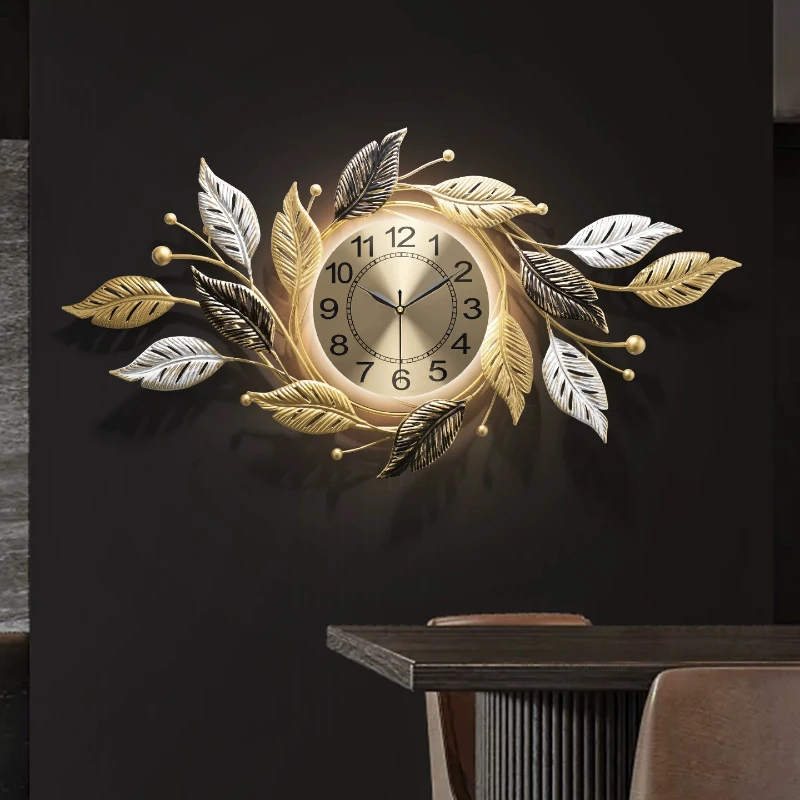 Large LED Wall Clock Gold Nordic Living Room Art Hanging Watch Circular Geometry Pointer Mute Wall Clock Home Decoration Gift