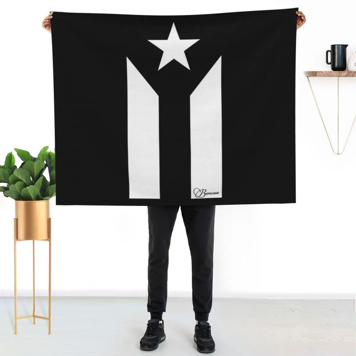 Black Puerto Rican Flag Throw Blanket Furry Polar Stuffeds blankets and throws Blankets For Baby Thin Blankets