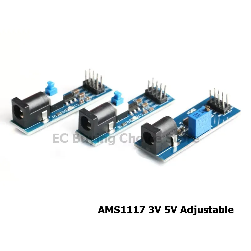 AMS1117 3V 5V ADJ Módulo Buck Step Down Ajustável 3.3V 5V Placa Reguladora de Tensão de Energia com Interruptor DC Jack