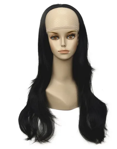 Women's Half Wig Black Long Wavy Synthetic 3/4 Wigs