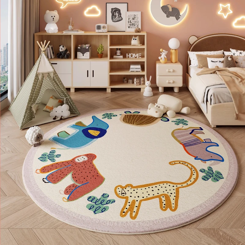 Cartoon Style Carpets for Living Room Thicken Anti-slip Children Rug Cute Round Bedroom Decor Plush Carpet Fluffy Soft Study Mat