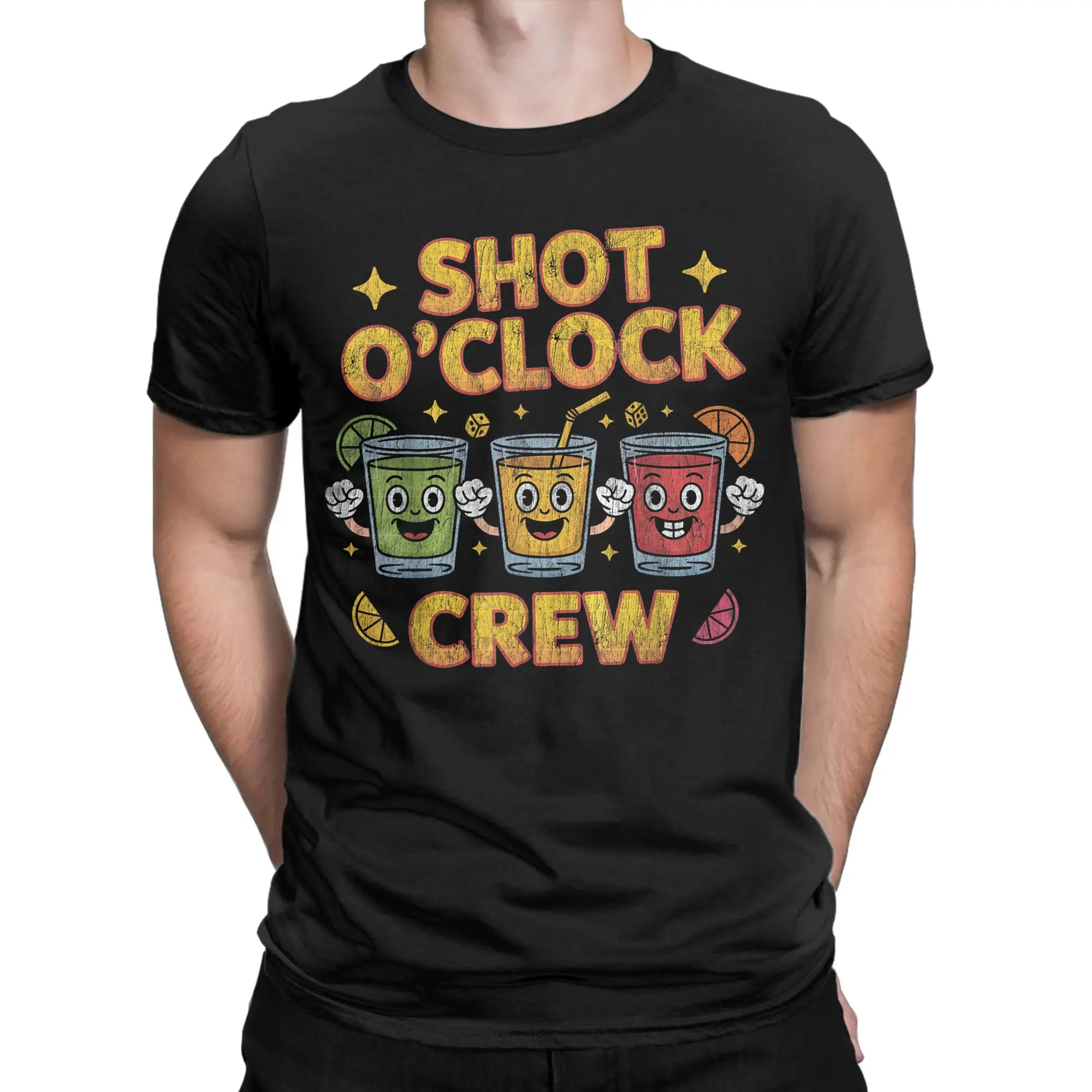 Men Women's Shot O-Clock Crew Funny Drinking Squad T Shirts  100% Cotton Tops Leisure Round Collar Tee Shirt Printed T-Shirt
